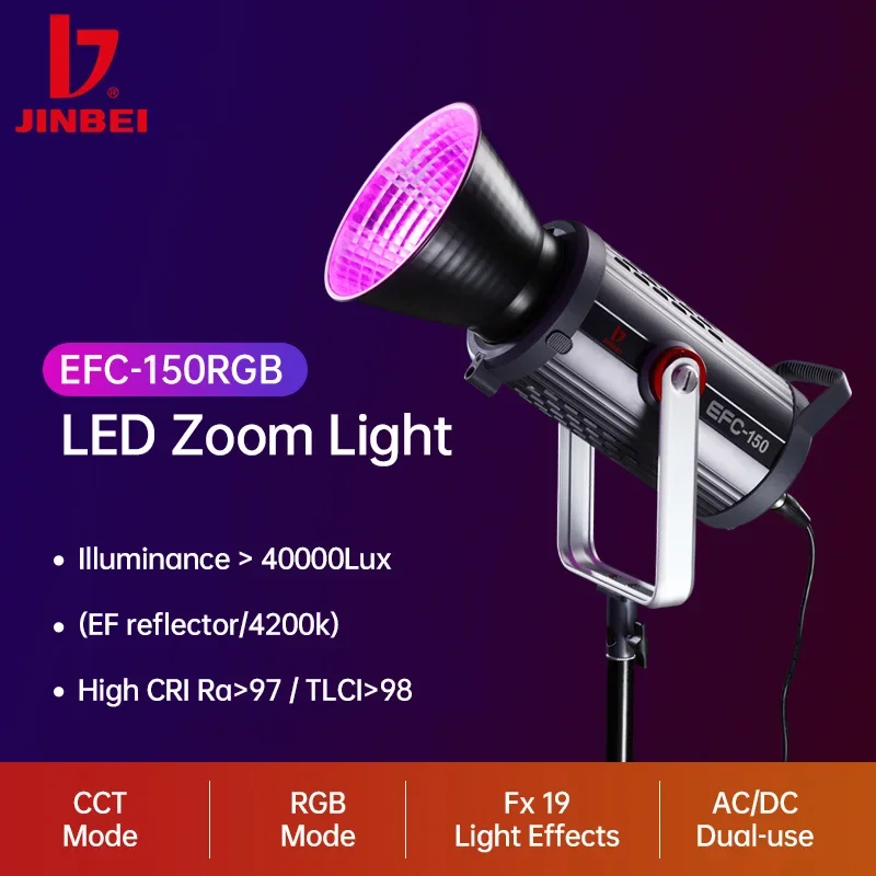 

JINBEI EFC-150W RGB LED Video Light Photography Lighting For Live Streaming/ Video Recording/ Photography With Bowens Mount