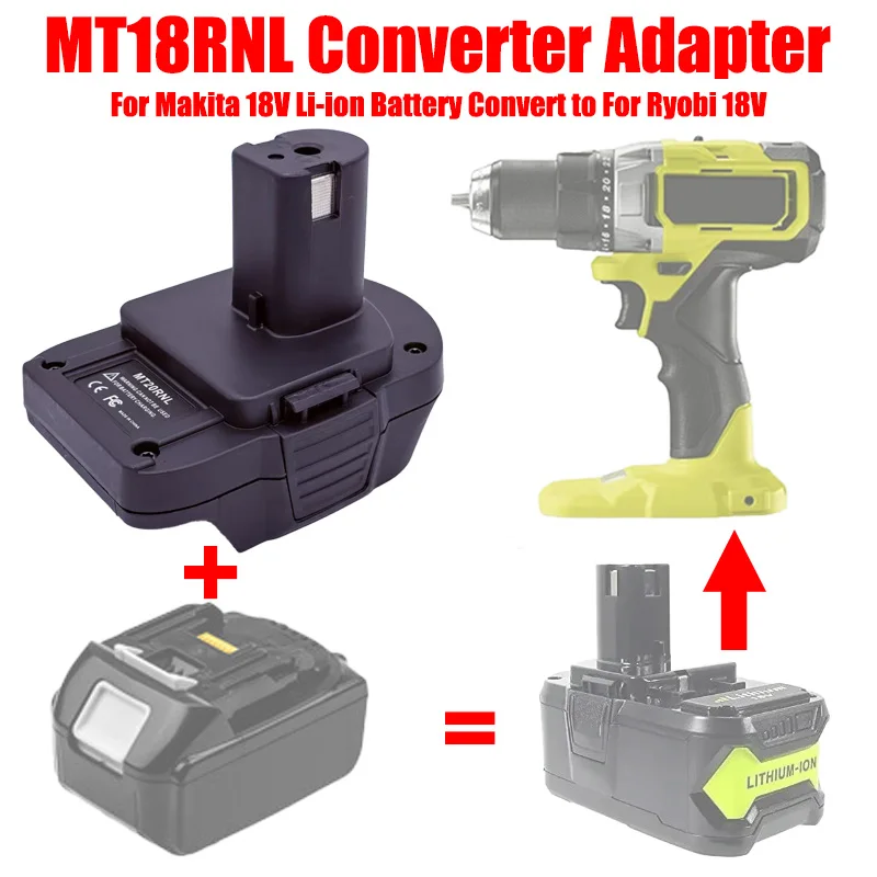 

ALASICKA MT20RNL Battery Adapter Use for Ryobi 18V Tools Converts for Makita 18V Li-ion Battery To for Ryobi 18V Li-ion Battery