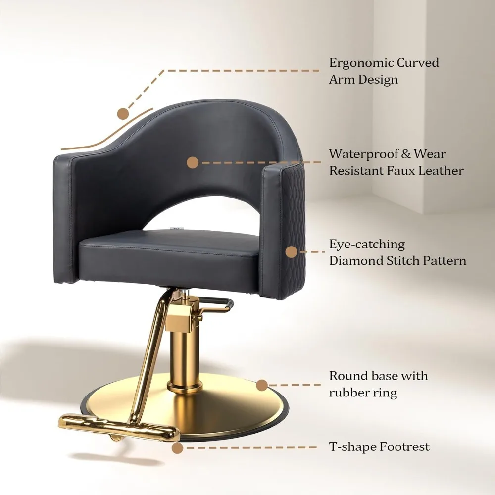 Barber Chairs for Barbershop Gold Black Styling Chair, Salon Chair for Hair Stylist, Heavy Duty Hydraulic Pump