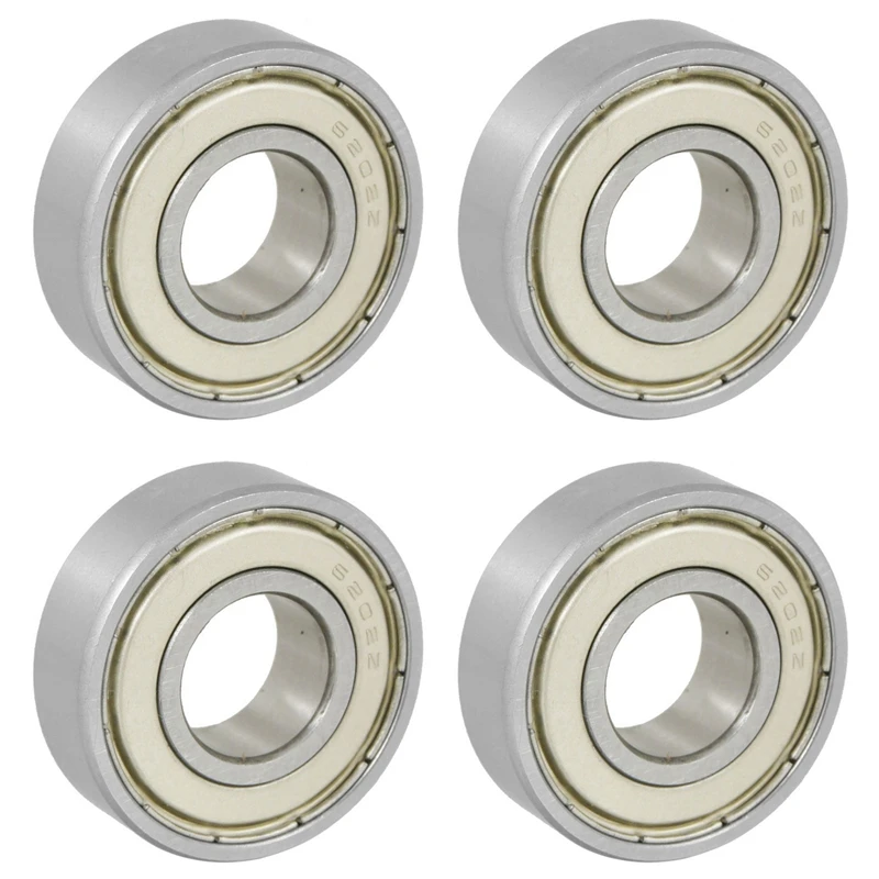 4Pcs 15X35x11mm Shielded Miniature Deep Groove Ball Radial 6202Z Ball Bearing Silver + White