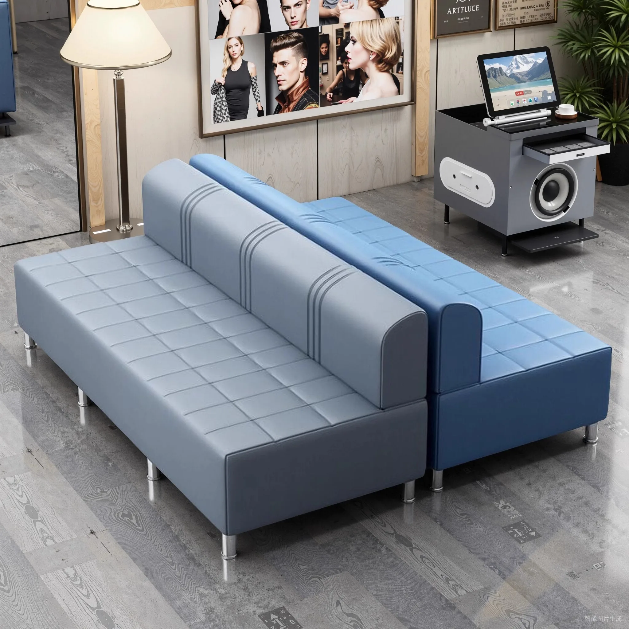 Barber Salon Waiting Chair & Sofa Set for Guests-Small Rest Area Furniture