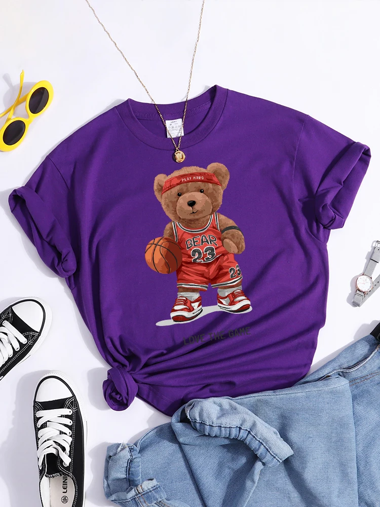 Teddy Bear 23 Love The Game Play Basketball Print Tee Original Loose Tshirt Original Trend Tee Top Niche Vintage Women Tee Shirt