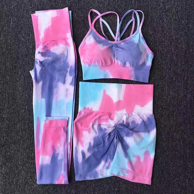 Tie Dyed Women Leggings Outfits Bra Women High Waist Push Up Quick Drying Fitness Pants Seamless Yoga Suit Set Sports Leggings