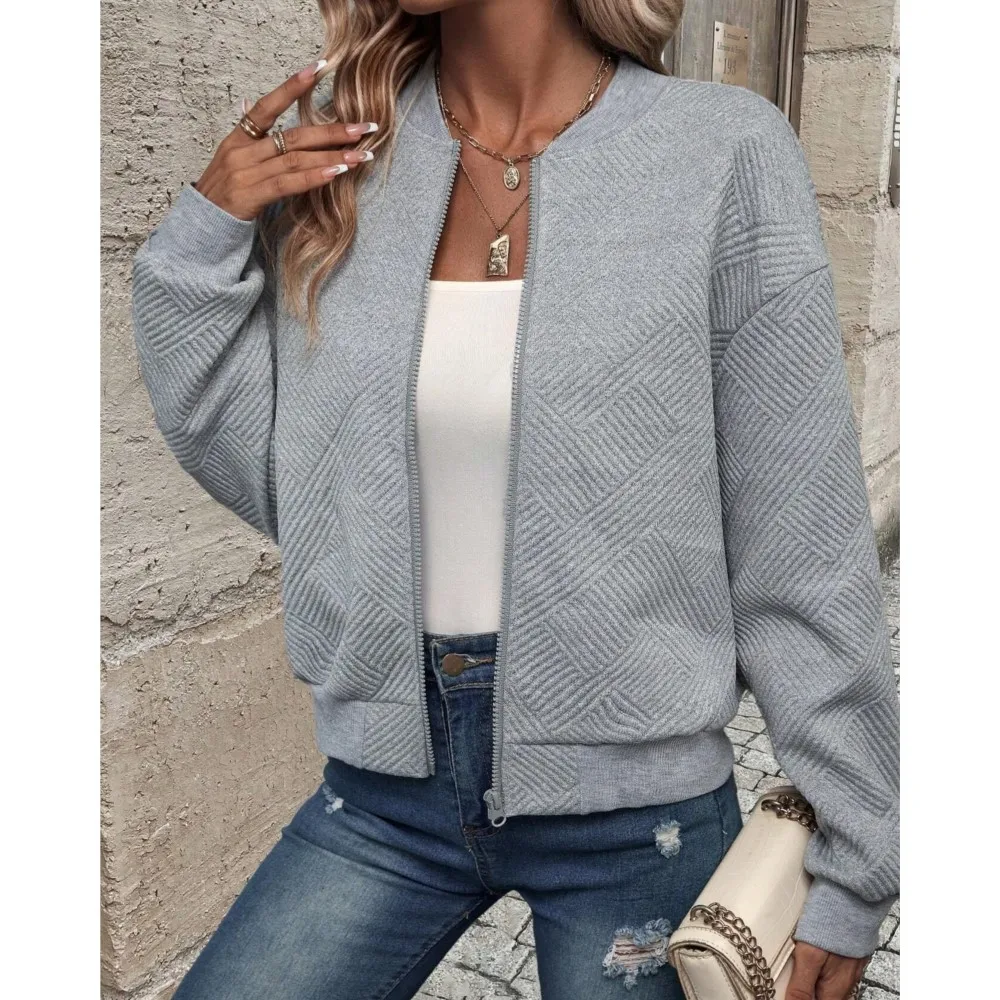 2024 Autumn And Winter New Solid Color Zipper Jacket Casual Baseball Collar Long-Sleeved Jackets For Women Outwear Coat Femme