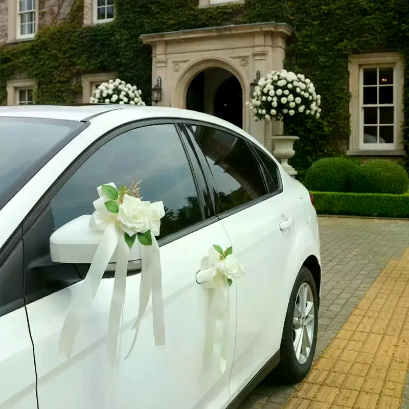 Wedding Car Rearview Mirror Flower Decoration 1Pcs Vintage Bow Design Handle Decor Wedding Party Escort Car Accessory
