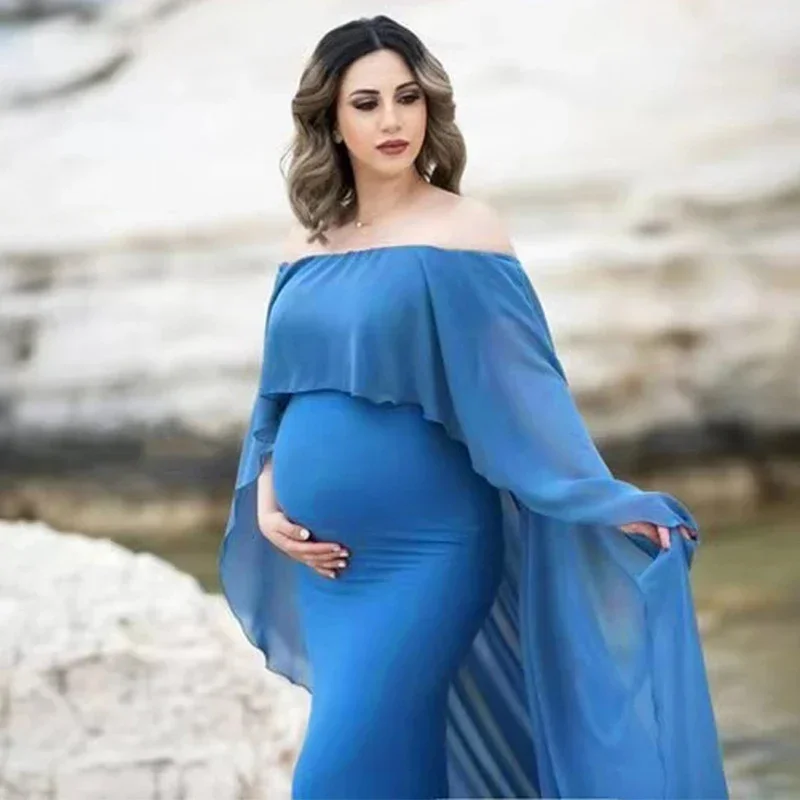 

Ruffle Sleeve Shawl Maternity Photography Props Dresses For Pregnant Chiffon Maternity Dresses For Photo Shoot Pregnancy Dresses