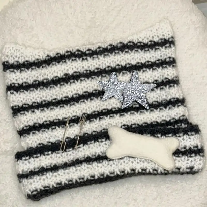 y5jd punk beanie kebknited hat ear for y2k girl hat with crocheted beanie for 2000s