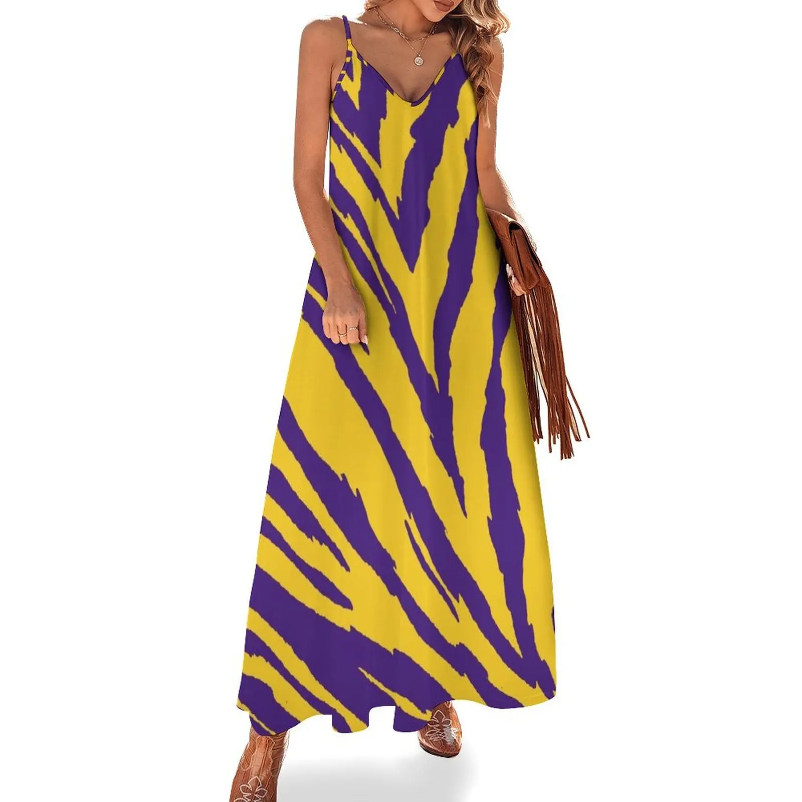 

Purple and Gold Tailgate Swag - Claw Marks Sleeveless Long Dress summer clothes loose summer dress Women long dress