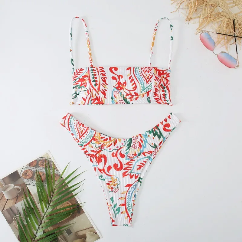 Zestaw Bikini we wzory w stylu Vintage 2024 strój kąpielowy kobiety z nadrukiem Bikini Push Up Vinatge kostium kąpielowy kobiety