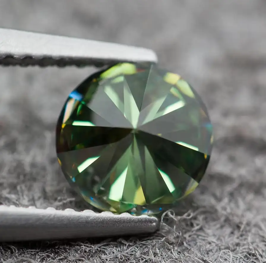 Moissanite Stone Round Cut Yellow Green Colour VVS1 Gemstone Charms Beads Advance Jewelry Making Materials With Certificate
