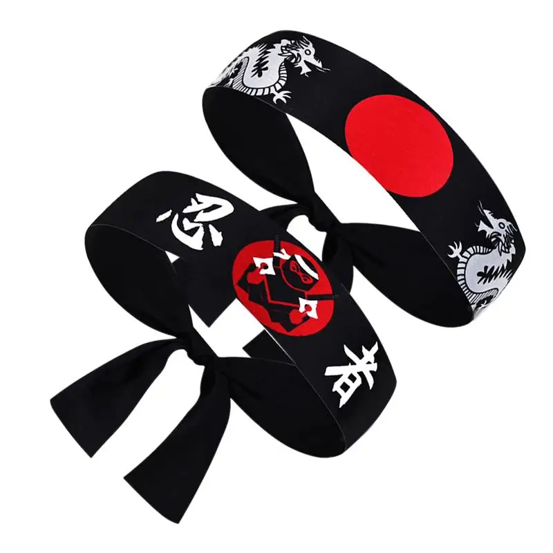 2Pcs Headband Japanese Headband Japanese Sushi Chef Headdress Karate Warriors Headband