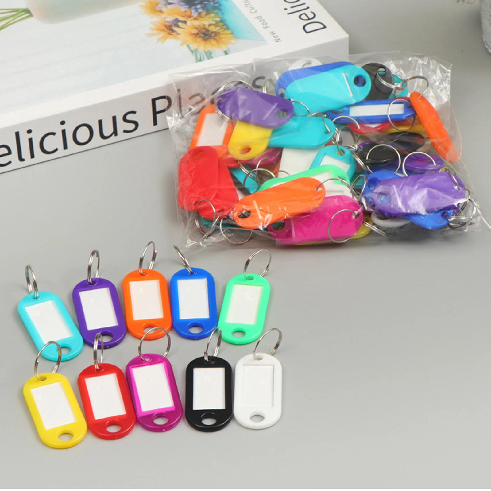 100pcs Colourful Plastic Key Chain Key Tags with Window For DIY Key Rings Schoolbag Pendant Number Name Luggage Tag Accessories