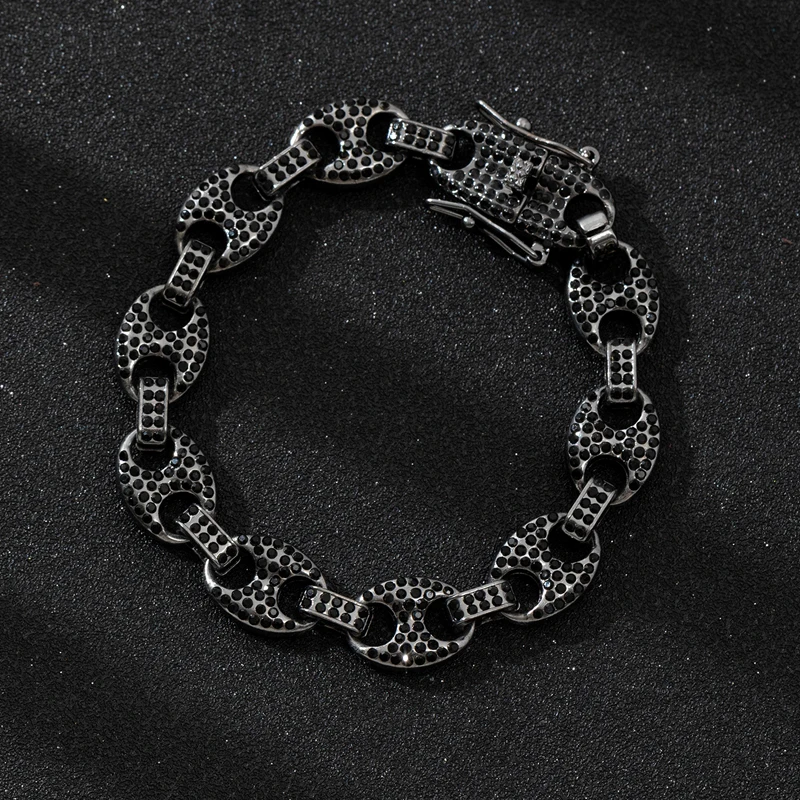 HipHop Men Women 12mm Coffee Bean Cuban Link Chain Bracelet Bling Iced Out Rhinestone Paved Miami Cuban Chain Jewelry