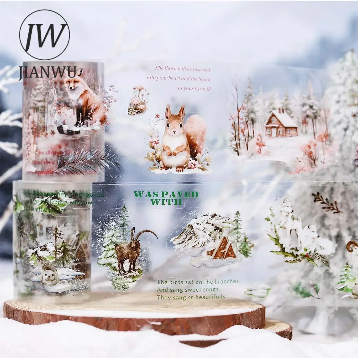 JIANWU 60mm*200cm Snow Country Forest Series Vintage Plant Landscaping Material Collage PET Tape Creative DIY Journal Stationery