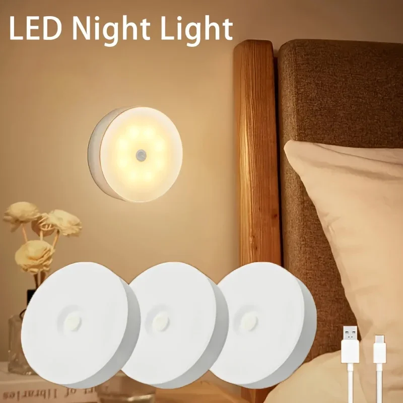 

1-6 шт. USB-зарядка, датчик движения, ночник, аварийная светодиодная лампа для автофургона, круглая наклейка для общежития и декора интерьера автомобиля, ступенчатый светильник