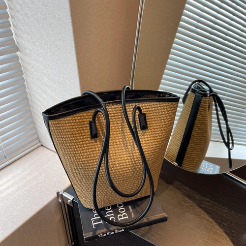 Imagen 2 del producto Bolsos de playa de verano para mujer, bolsos de hombro tejidos de ratán hechos a mano, bolso de paja de gran capacidad, bolso de viaje informal bohemio