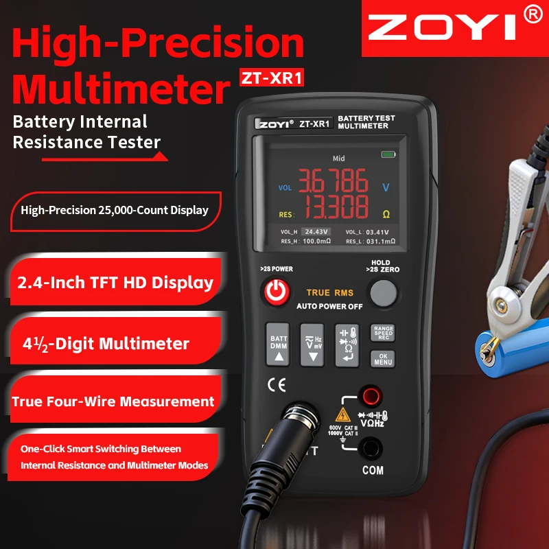 ZOYI ZT-XR1 High Precision 2-in-1 Battery Internal Resistance Tester Voltage Resistance Meter for 18650 Li-ion Lead Acid Battery