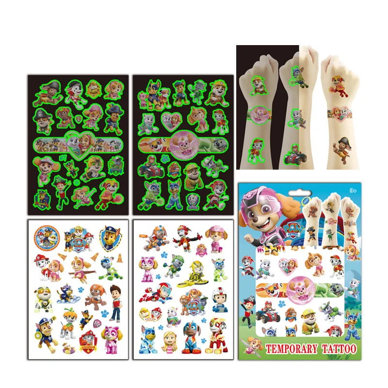 Gift Box Set Paw Patrol Luminous Tattoo Sticker Children Arm Face Glowing Tattoo Children Body Tattoo Ryder Rubble Sticker