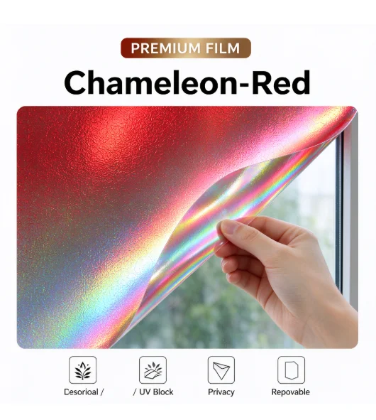 Chameleon Red One Way Vision Glass Tint PET Roll Anti UV Heat Insulating Privacy Window Film DIY Application Home Office Car