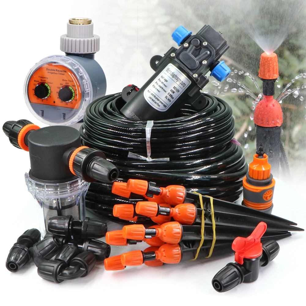 Садовая система полива, насадка 2 в 1 с 8 отверстиями, самовсасывающий насос, 80 сетчатых фильтров, 5-20 м, 60 Вт