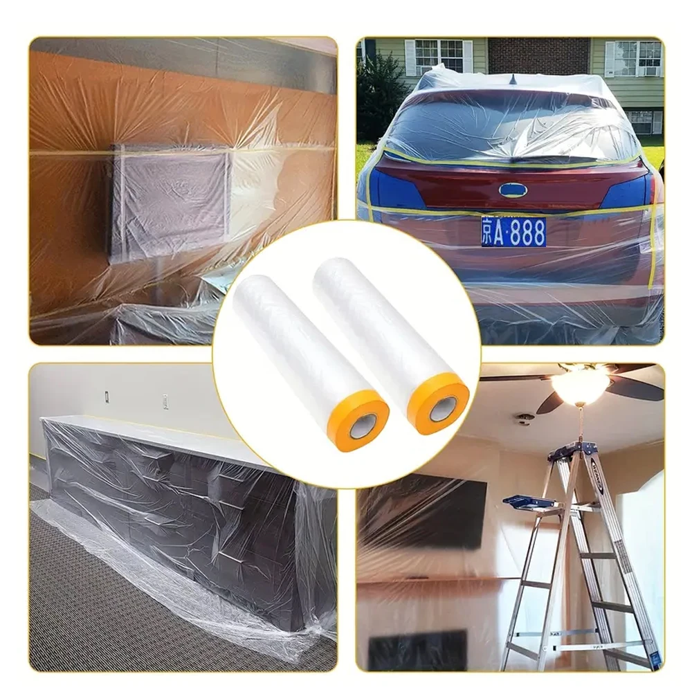 20m テープ付きマスキングフィルム、塗装用透明プラスチックシートプラスチックドロップクロス、自動車家電、プラスチックシートコーブ