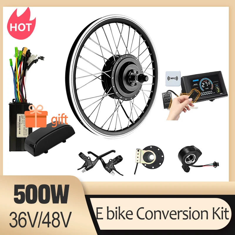 Hochwertiges E-Bike-Motor-Umbauset 36V48V 500W Elektrofahrrad-Umbaukit Vorderkassette Hinterrad mit Felge S966-NFC Display