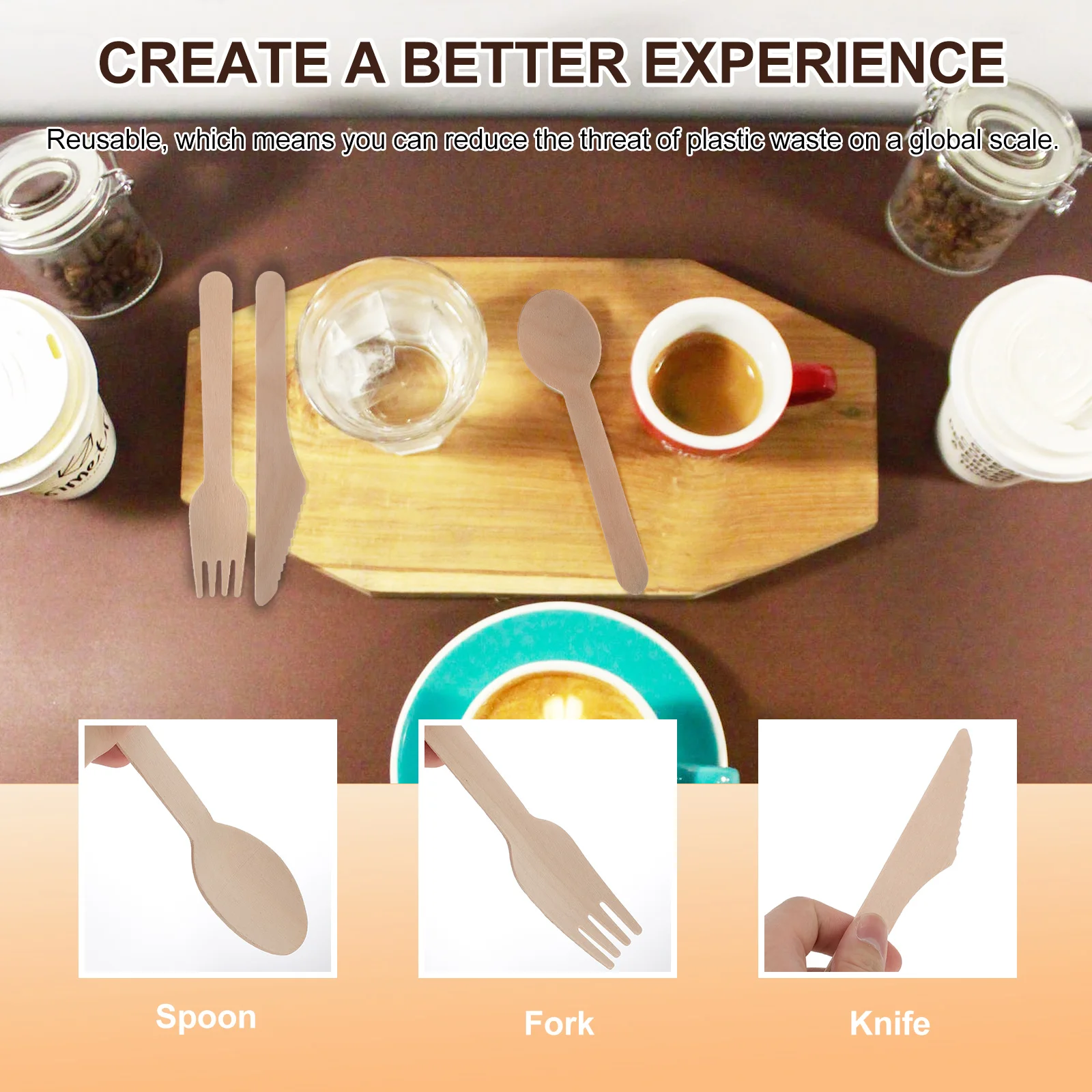 

6 Sets Kraft Paper Tableware Barbecue Cutlery Wooden Spoons Bronzing Simple Dinner Supplies Smooth