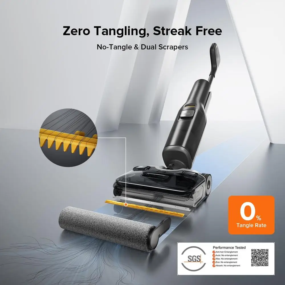 Cordless Vacuum Mop 20000Pa Strong Suction Smart Electric Mop AI Assistant Dual Motors Flat Cleaning Edge to Edge Self-Cleaning