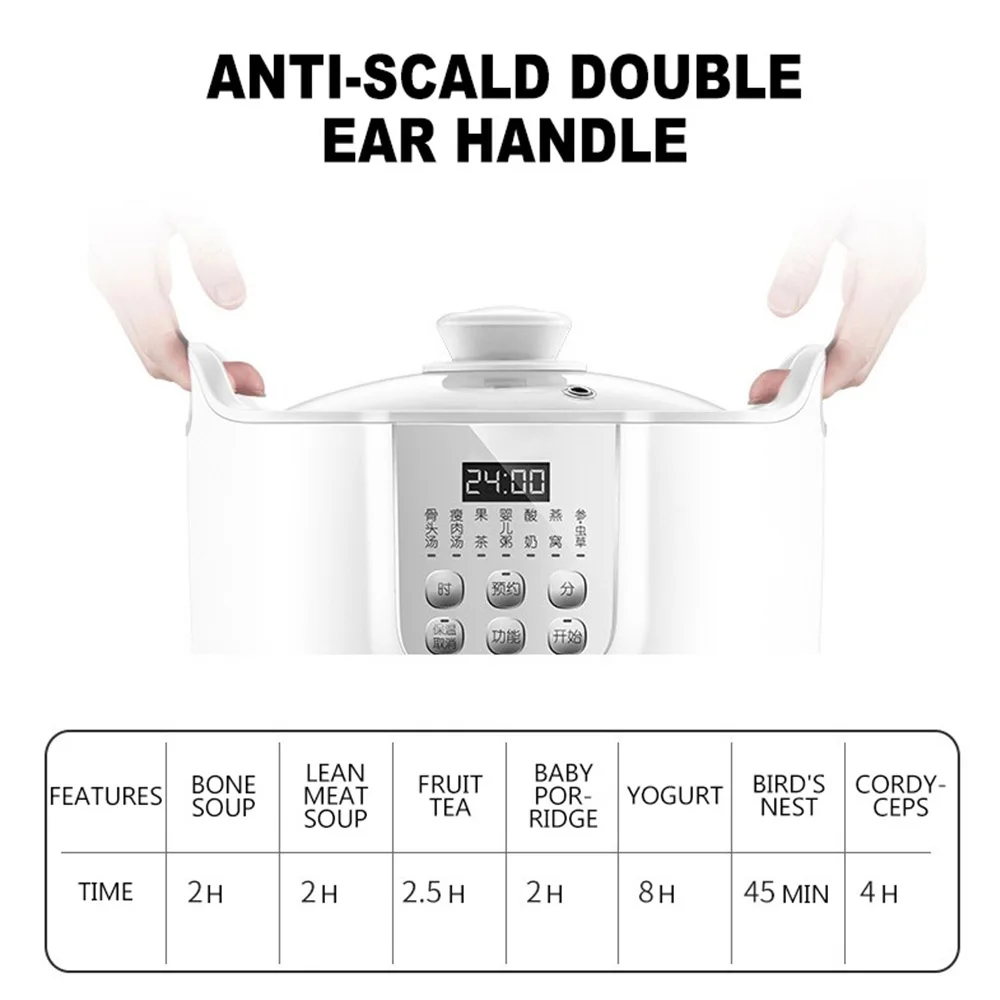 المنزلية متعددة طباخ وعاء الحساء الكهربائية الخزف الأبيض مقاوم للماء عش الطيور إناء عميق ماكينة طهي