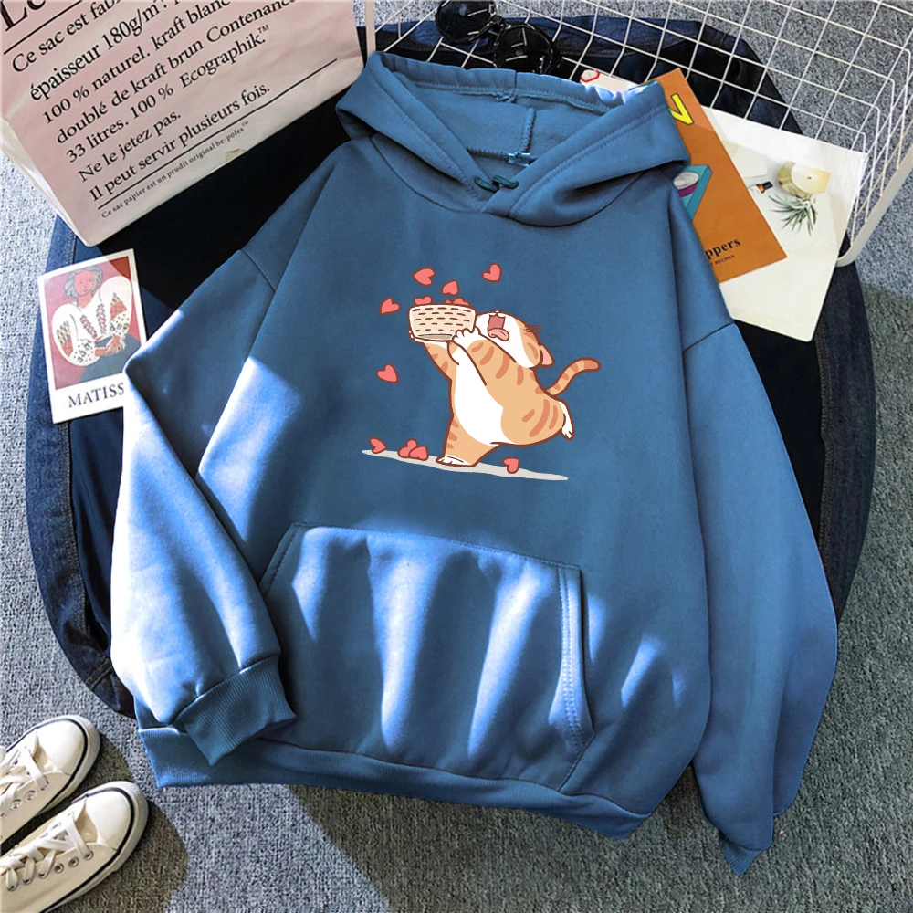 

Collecting Loving Cartoon Cats Design Hoodies Women Fashion Casual Hoody Casual Fleece Streetwear Loose Hip Hop Pullover Female