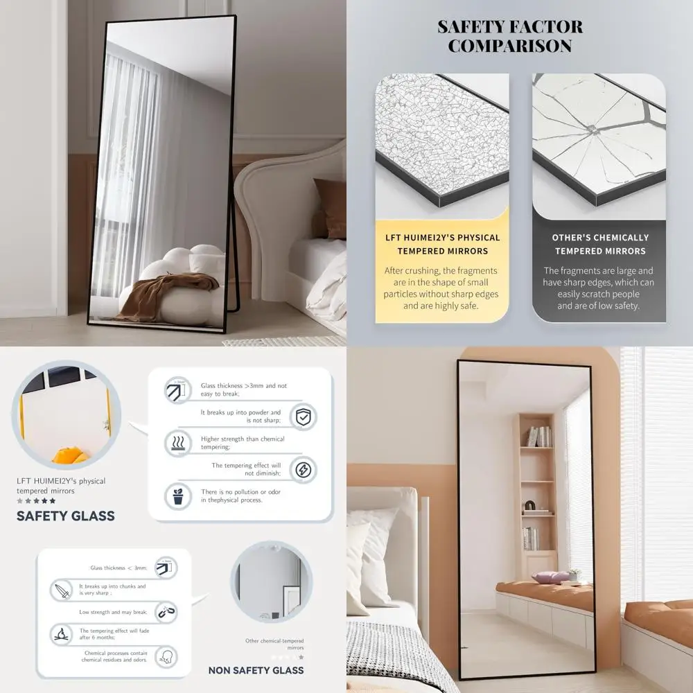 

Прямоугольное напольное зеркало из закаленного стекла, алюминиевая подставка полной длины 65x22, черная рама, зеркало для домашнего декора с подвесной подставкой Optio