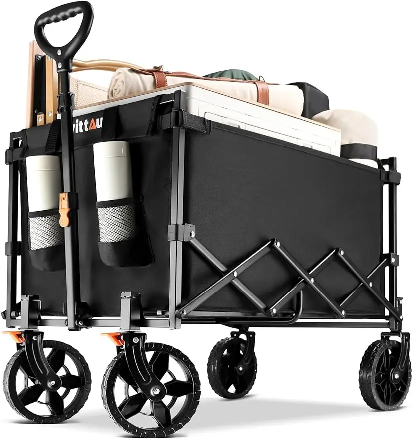 Collapsible Wagon Cart Heavy Duty Foldable Portable Folding Wagon with Ultra-Compact Design Utility Grocery Wagon for Camping