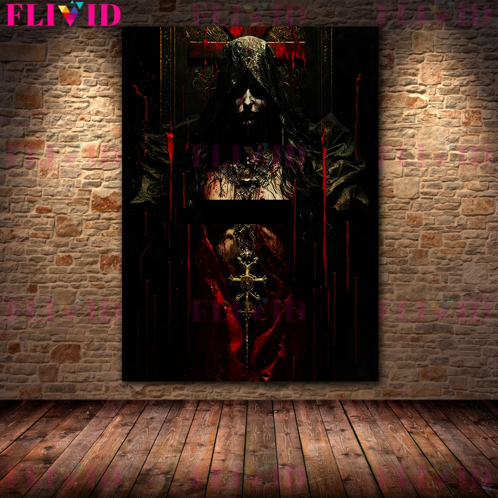 الملكة الاستحمام في الدم خمر القوطية الرسم على لوحات القماش الجدارية النساء التضحية إلى الشياطين ملصق فني وطباعة ديكور المنزل #2