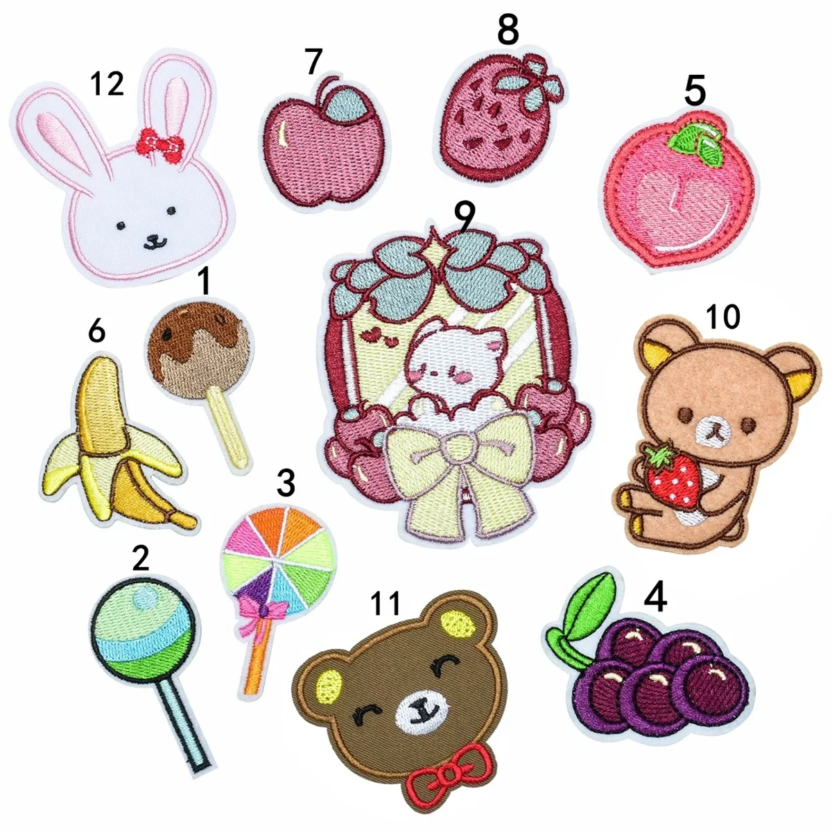 Cartoon Embroidery Patch Stickers para crianças, roupas de bebê, jaqueta, decoração DIY, pai-filho, urso, série de frutas, 5pcs