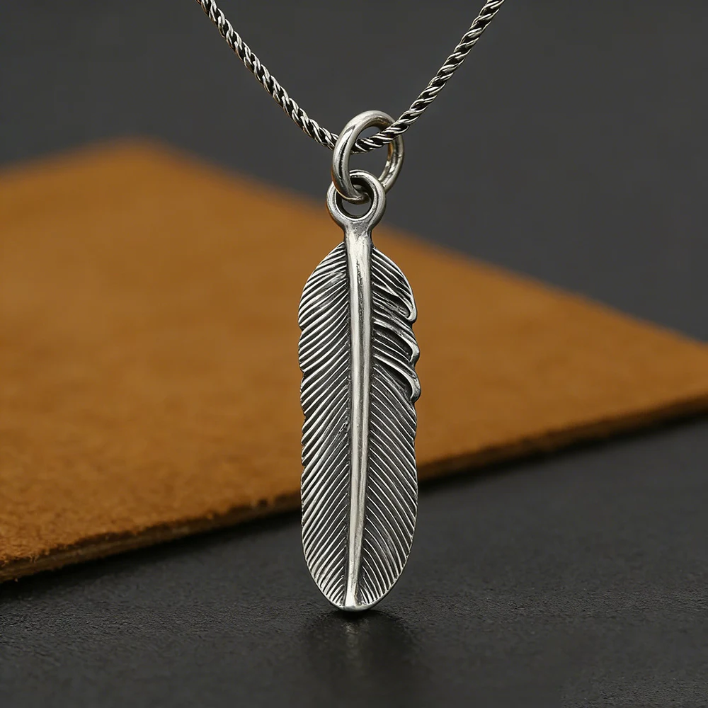 Real 925 Sterling Silver Wing Pendant Retro Vintage Type Eagle Feather Pendants For Men And Women Best Friends Lover Couple