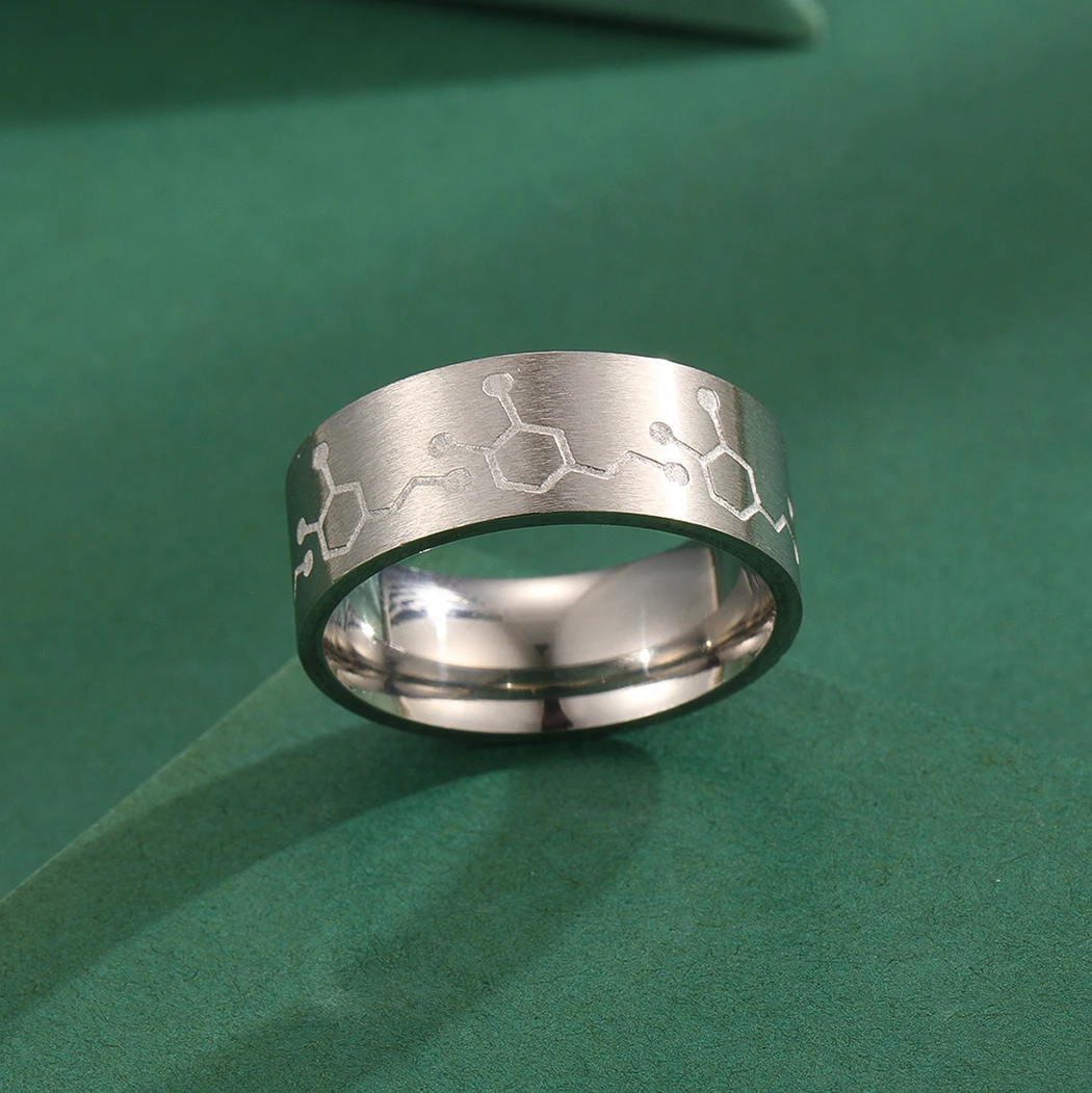 CHENGXUN Dopamine Molecule Couple Ring for Men Stainless Steel 8mm Wedding Finger Bands Biology Science Ring Couple Lovers Jewel