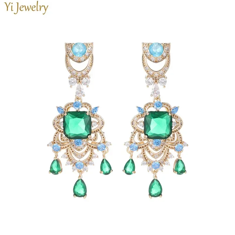 Vintage Red Green White Triangle Earrings for Women Luxury Bridal Wedding Party Jewelry Female Gift Pendant Earrings