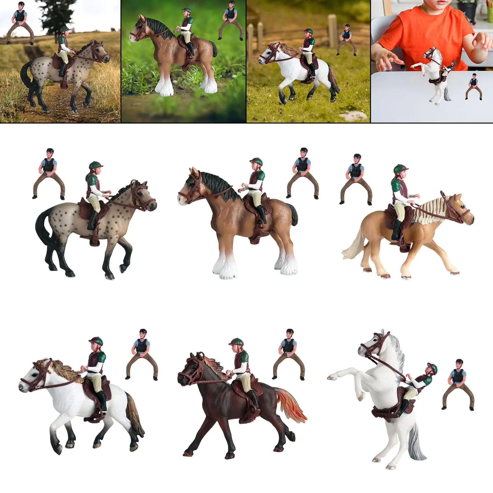 Modelo animal do PVC com cavaleiro, Playset realístico pequeno, cavalo da coleção do fingir, figura para idades 3-8 anos velho, presentes dos favores do partido