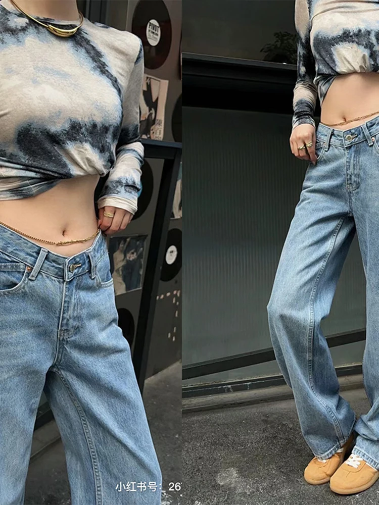 [zoci] Autumn Wang Aw Chain Jeans High Waist Straight Tube Loose Thin Pants Female Celebrity Same Style Summer Edition