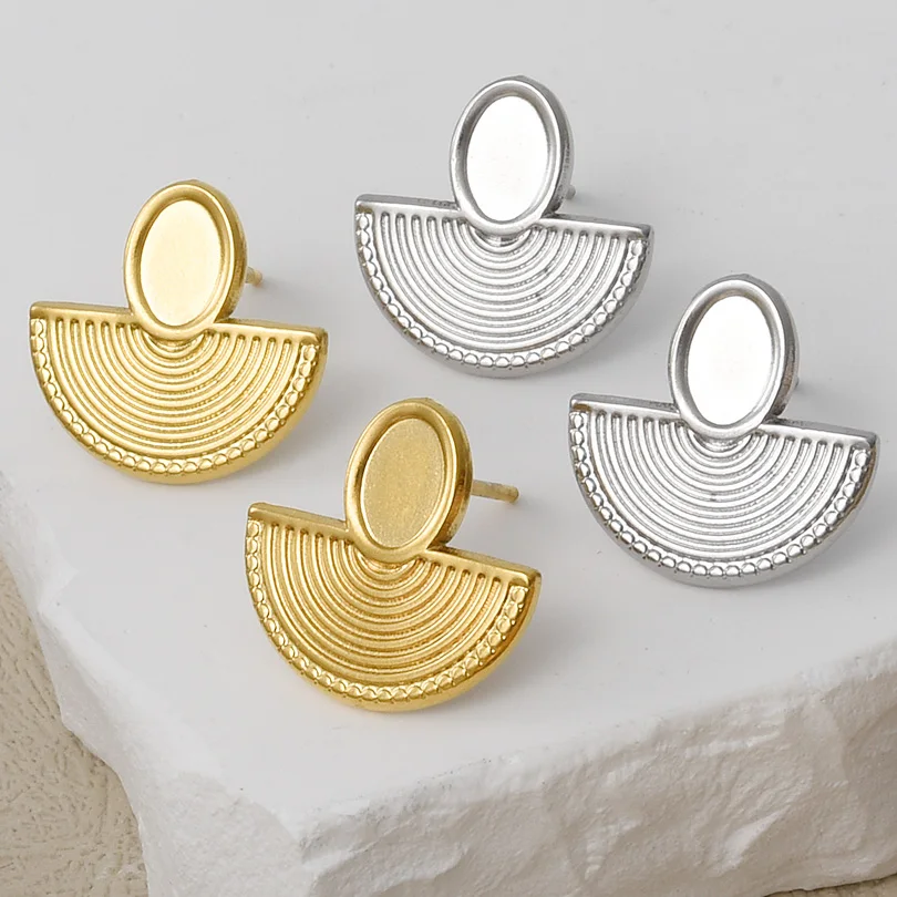 2/4Pcs Irregular Geometry Sector Earring Oval Gloss Everyday Joker Earrings Semicircular Design Sense Enamel Jewelry No Fading