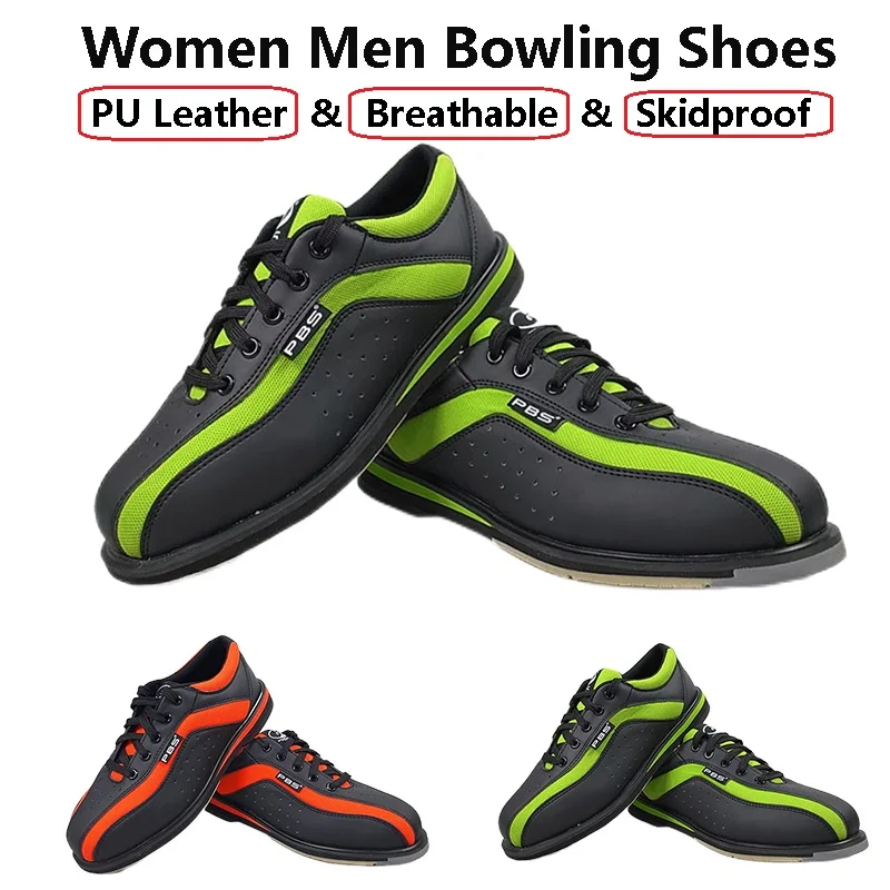 Women Men PU Leather Bowling Shoes Unisex Breathable Anti-Slip Sneakers for Bowling Beginner Casual Trainers Big Size 34-46