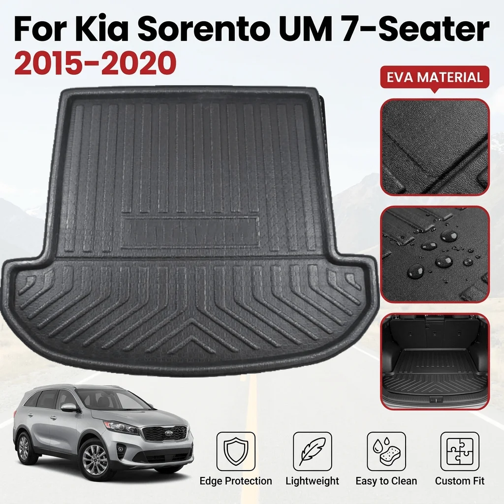 Für Kia Sorento UM 7-Sitzer 2015-2020 Kofferraummatte Schmutzabweisender Schutz Aufbewahrungsfach Auto-Kofferraummatte Bodenbelag