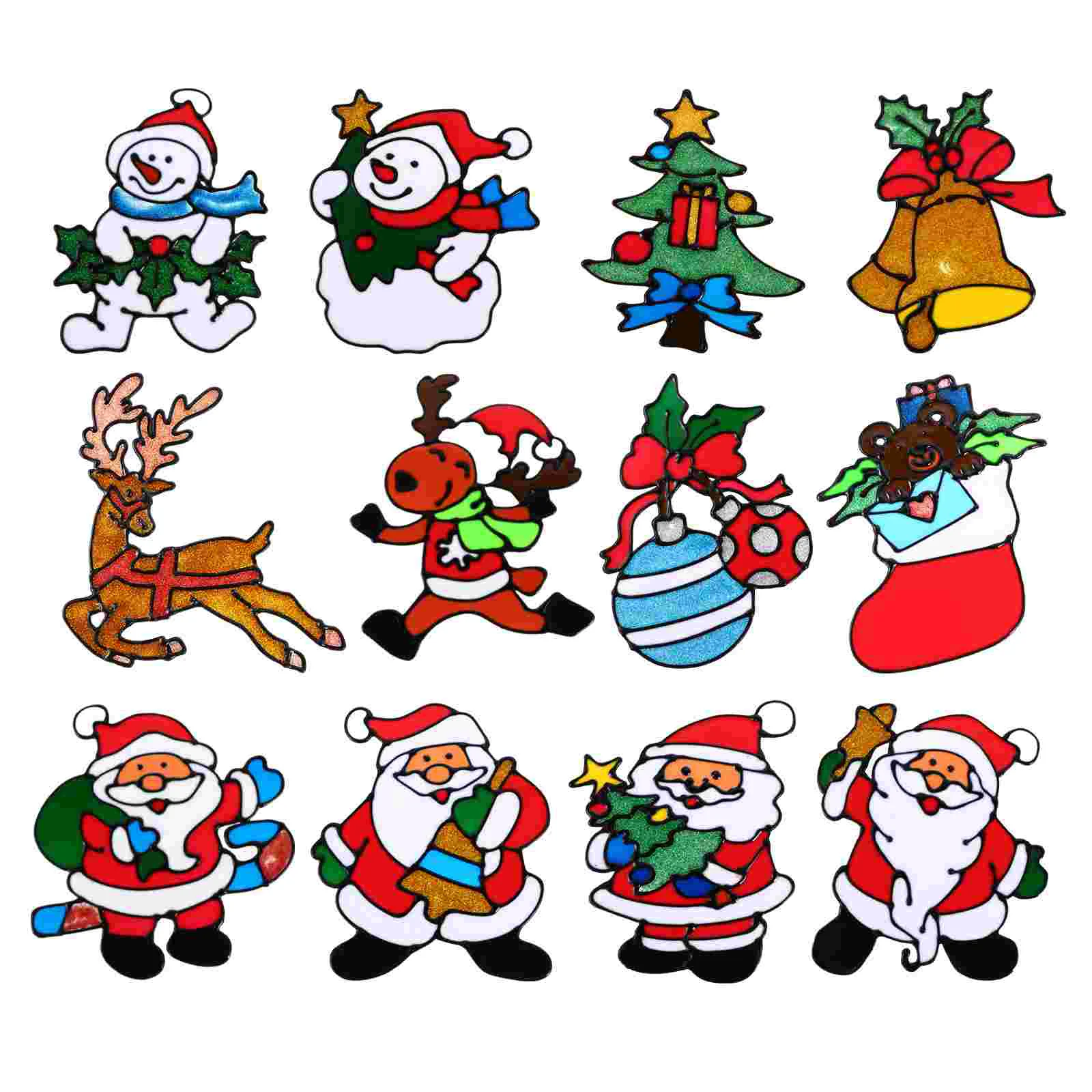 

12 Pcs Christmas Window Stickers Xmas Household Decor Clings Removable Wall Glass