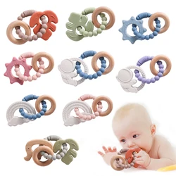 1Pc Baby Silicone Teether Toys BPA Free Silicone Bracelet Leaf Teething Toys Wooden Ring Nursing Tooth for Newborn Gift Toys