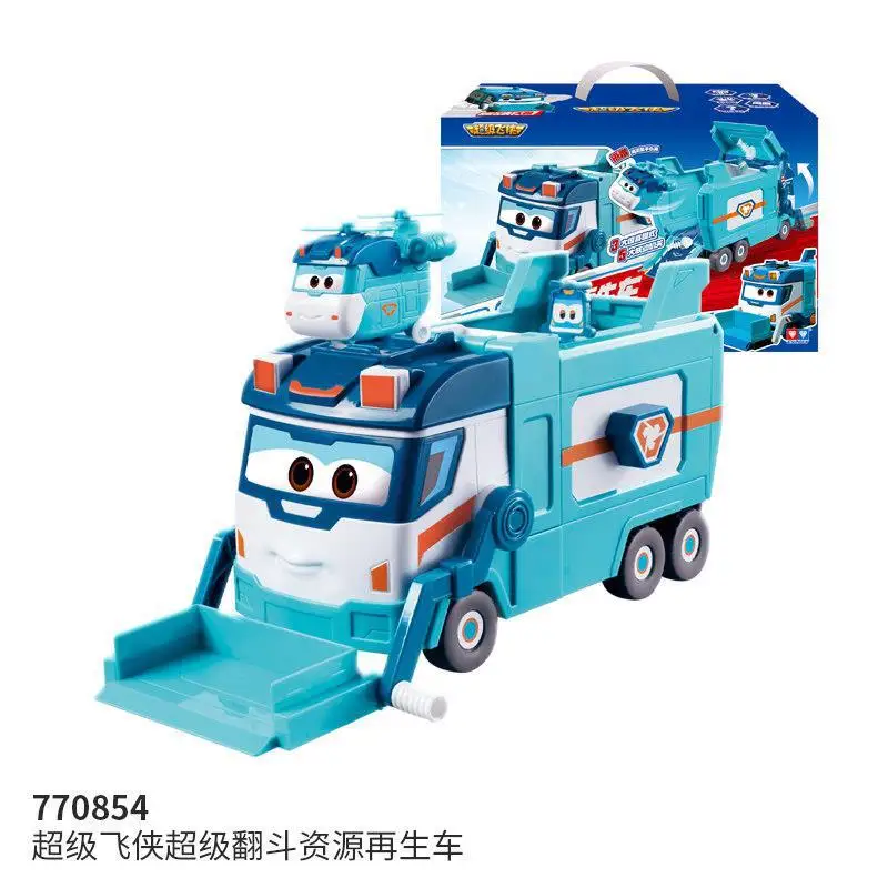 Auldey Super Wings Transform Reinigings- en Recyclingtruck 3 Modi Vervormbaar Voertuig Met Mini Vliegtuig Collectiemodel Speelgoed