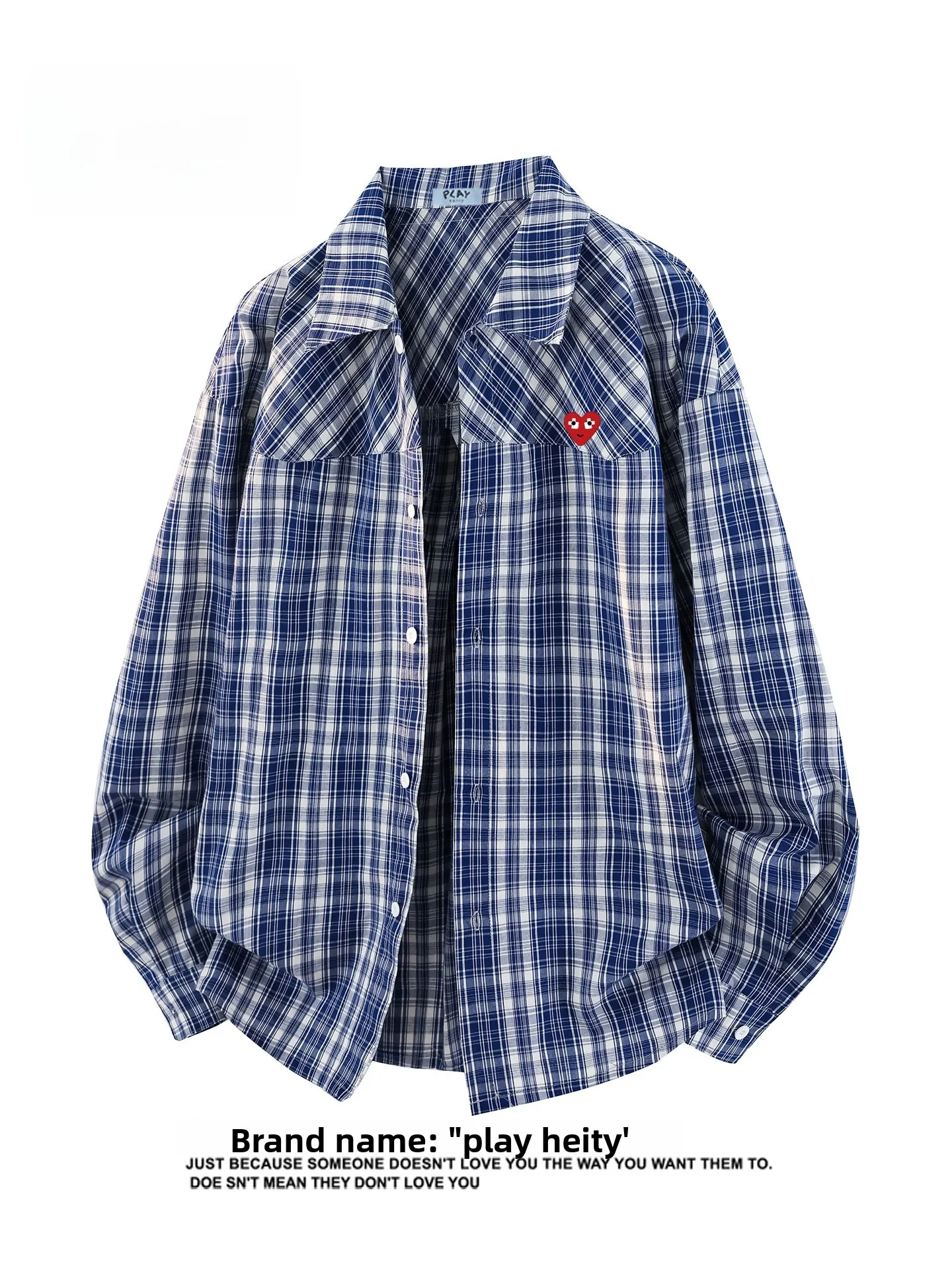 

American Sle Loose Retro Plaid Collar irt Couple Matching irt Play Hei Long Sve Polyester Cotton Blend Spring Wear