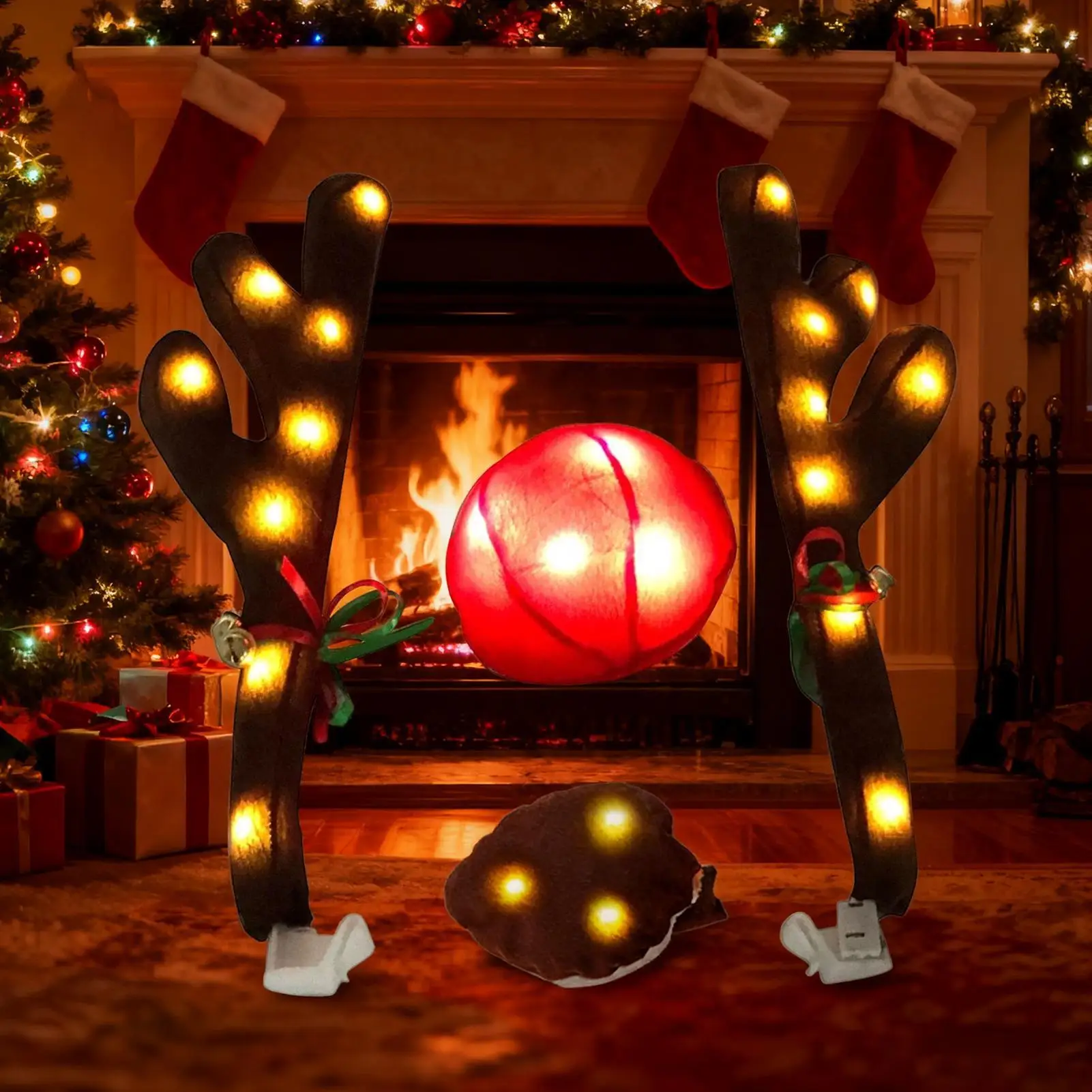 زينة عيد الميلاد للسيارة LED قرن الوعل مع أنف عيد الميلاد ديكور خارجي للسيارة مع ذيل لسيارة شاحنة السيارات #1