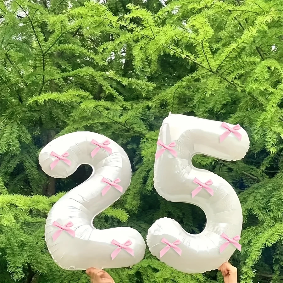 2 Stück 101,6 cm Rosa Schleifendekoration Weiße Digitalballons für Geburtstag Jubiläum Hochzeit Abschlussfeier Neujahrsdekoration – Detail 1