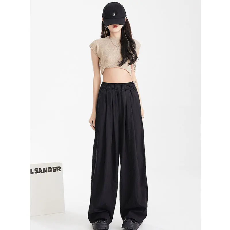 Elastic Wide Leg Pants For Women Casual Ice Silk Loose Straight Baggy Sweatpants