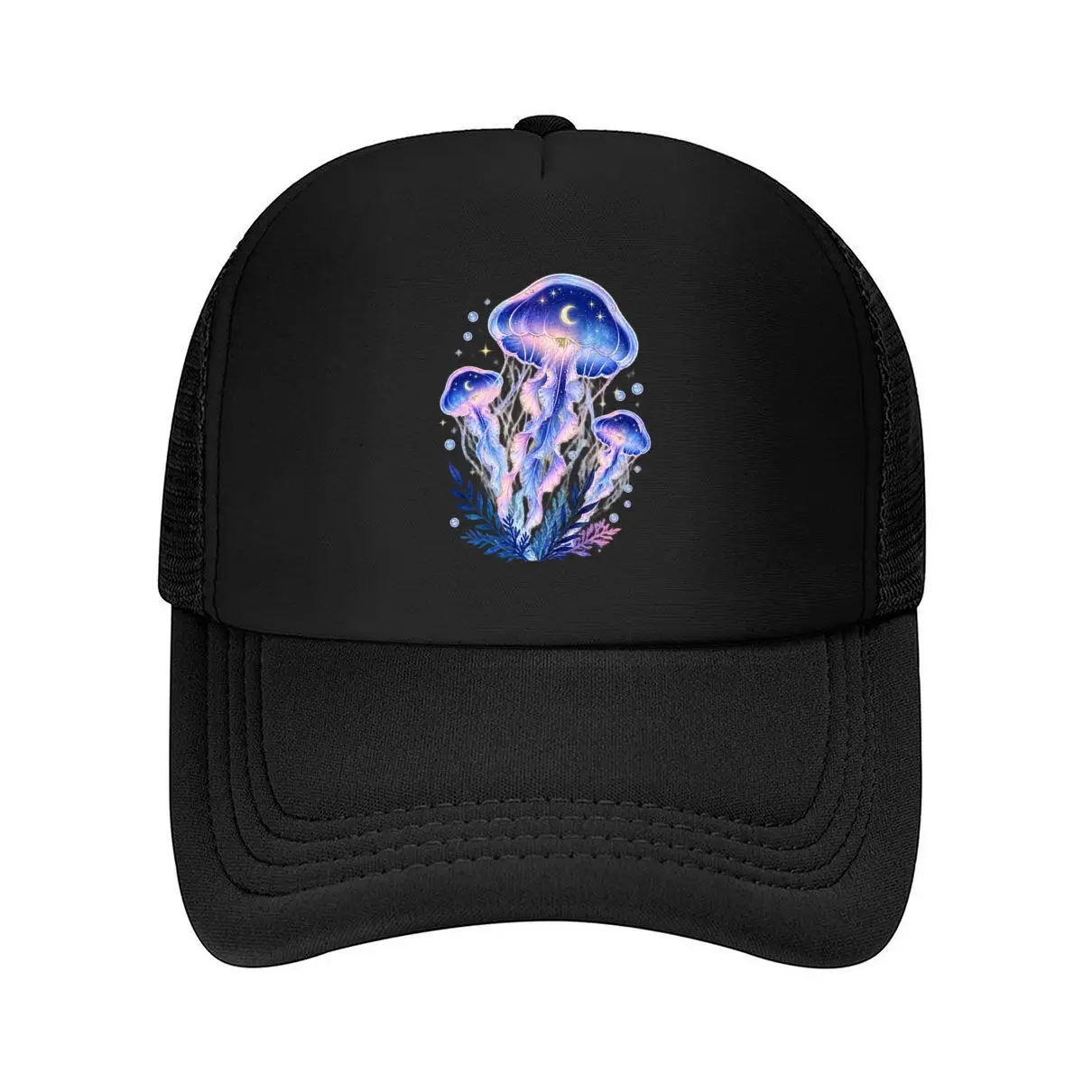 Celestial Watercolor Jellyfish Moon Stars Ocean Botanical Illustration Mesh Baseball Cap Hip Hop